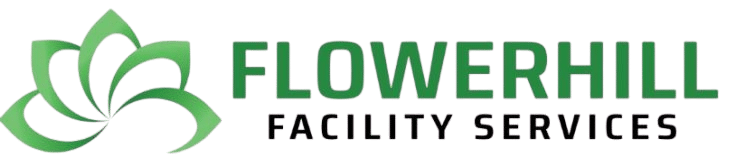 Flower Hill Facility Services logo featuring a green floral design and company name.